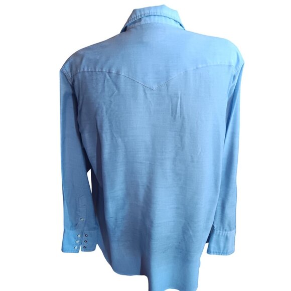 XL Wrangler Cowboy Distressed Western Shirt Wrangler Chambray Trashed 1990's - Picture 2 of 11